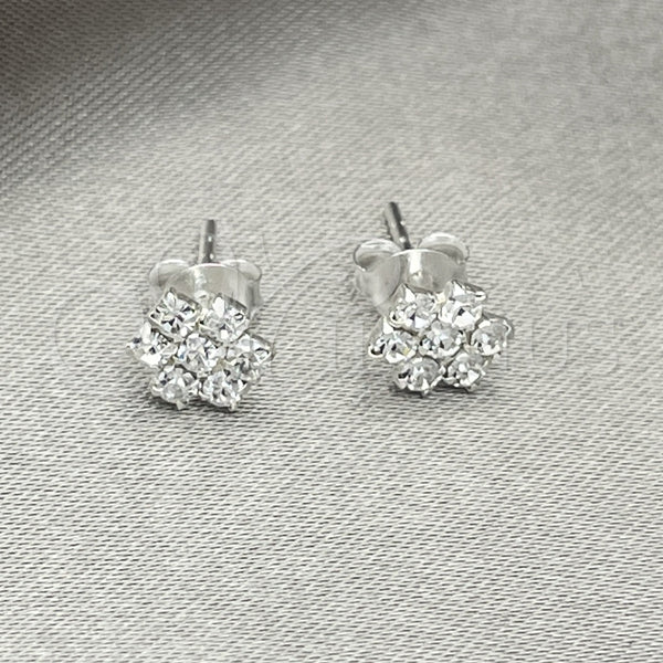 Arete Dormilona 02.406.0015.03 Plata Rodinada, Diseño de Flor, con Cristal Blanca, Pulido, Tono Plateado