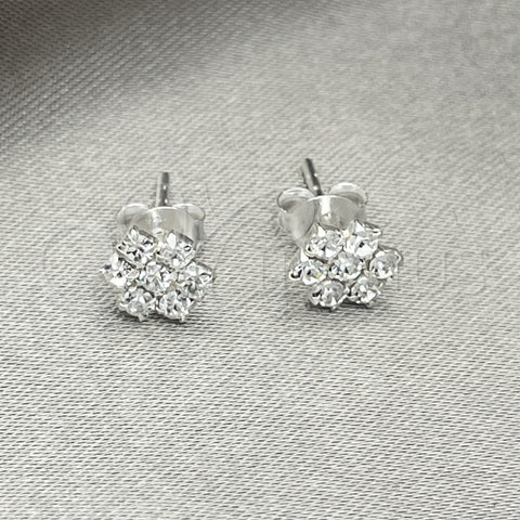 Arete Dormilona 02.406.0015.03 Plata Rodinada, Diseño de Flor, con Cristal Blanca, Pulido, Tono Plateado