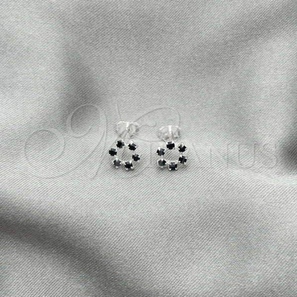 Arete Dormilona 02.406.0016.01 Plata Rodinada, Diseño de Flor, con Cristal Negro, Pulido, Tono Plateado