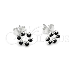 Arete Dormilona 02.406.0016.01 Plata Rodinada, Diseño de Flor, con Cristal Negro, Pulido, Tono Plateado