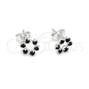Arete Dormilona 02.406.0016.01 Plata Rodinada, Diseño de Flor, con Cristal Negro, Pulido, Tono Plateado
