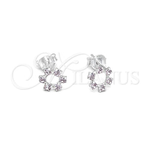 Arete Dormilona 02.406.0016.02 Plata Rodinada, Diseño de Flor, con Cristal Blanca, Pulido, Tono Plateado