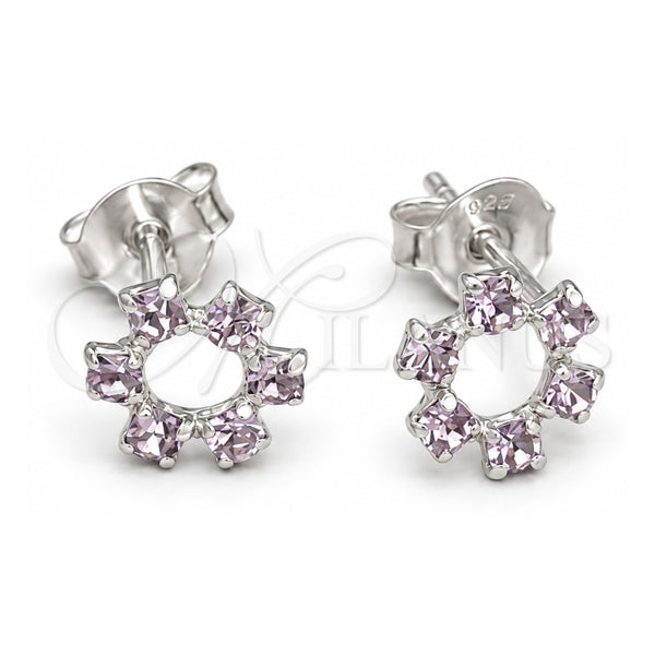 Arete Dormilona 02.406.0016.02 Plata Rodinada, Diseño de Flor, con Cristal Blanca, Pulido, Tono Plateado