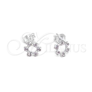 Arete Dormilona 02.406.0016.02 Plata Rodinada, Diseño de Flor, con Cristal Blanca, Pulido, Tono Plateado