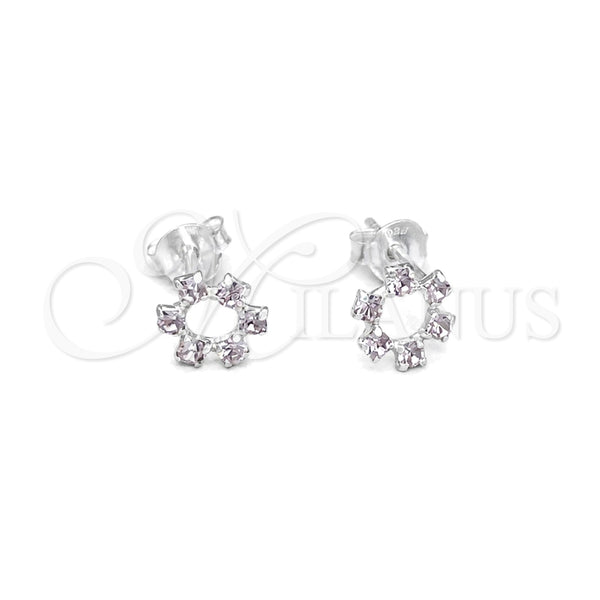 Arete Dormilona 02.406.0016.02 Plata Rodinada, Diseño de Flor, con Cristal Blanca, Pulido, Tono Plateado