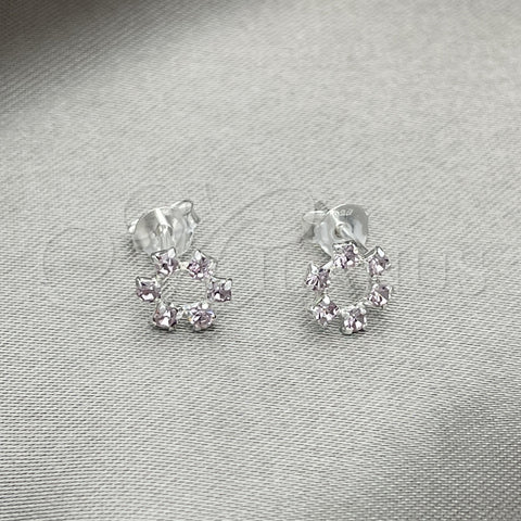 Arete Dormilona 02.406.0016.02 Plata Rodinada, Diseño de Flor, con Cristal Blanca, Pulido, Tono Plateado