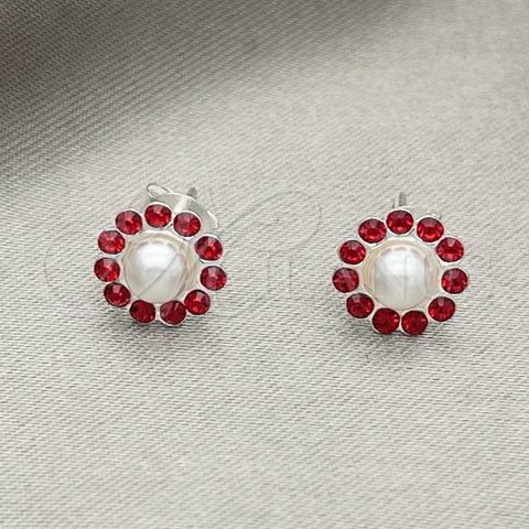 Arete Dormilona 02.406.0018.02 Plata Rodinada, Diseño de Flor, con Cristal Granate, Pulido, Tono Plateado