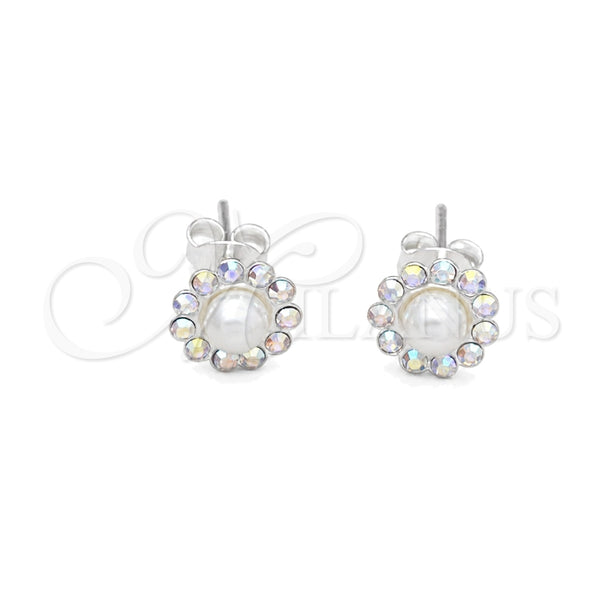 Arete Dormilona 02.406.0018.03 Plata Rodinada, Diseño de Flor, con Cristal Blanca, Pulido, Tono Plateado