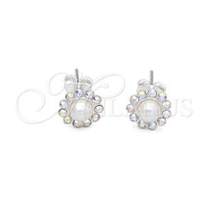 Arete Dormilona 02.406.0018.03 Plata Rodinada, Diseño de Flor, con Cristal Blanca, Pulido, Tono Plateado