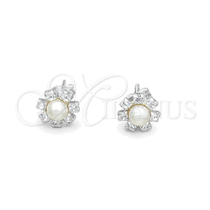 Arete Dormilona 02.406.0019 Plata Rodinada, Diseño de Flor, con Perla Marfil, Pulido, Tono Plateado