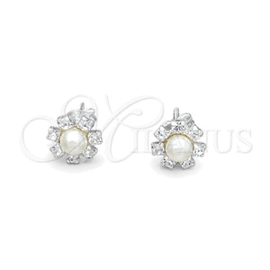 Arete Dormilona 02.406.0019 Plata Rodinada, Diseño de Flor, con Perla Marfil, Pulido, Tono Plateado