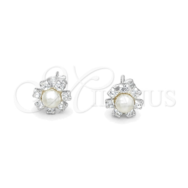 Arete Dormilona 02.406.0019 Plata Rodinada, Diseño de Flor, con Perla Marfil, Pulido, Tono Plateado