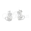 Arete Dormilona 02.406.0022 Plata Rodinada, Diseño de Corazón, con Cristal Granate, Pulido, Tono Plateado