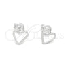 Arete Dormilona 02.406.0023 Plata Rodinada, Diseño de Corazón, Pulido, Tono Plateado