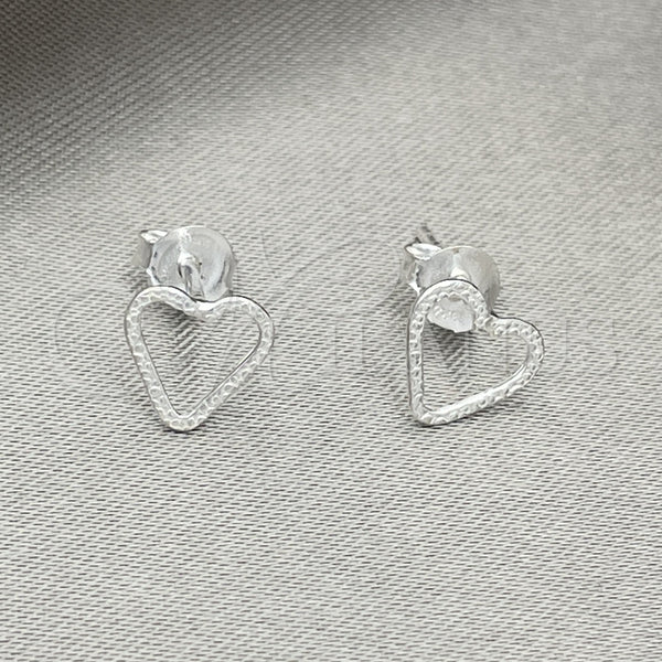 Arete Dormilona 02.406.0023 Plata Rodinada, Diseño de Corazón, Pulido, Tono Plateado