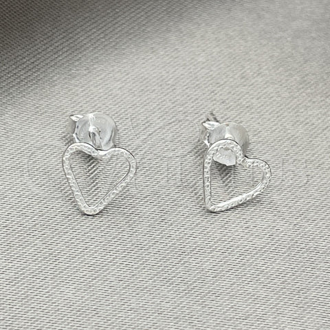 Arete Dormilona 02.406.0023 Plata Rodinada, Diseño de Corazón, Pulido, Tono Plateado