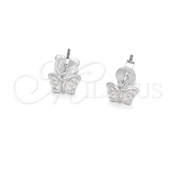 Arete Dormilona 02.406.0025.03 Plata Rodinada, Diseño de Mariposa, Esmaltado Blanco, Tono Plateado