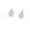 Arete Dormilona 02.406.0025.03 Plata Rodinada, Diseño de Mariposa, Esmaltado Blanco, Tono Plateado