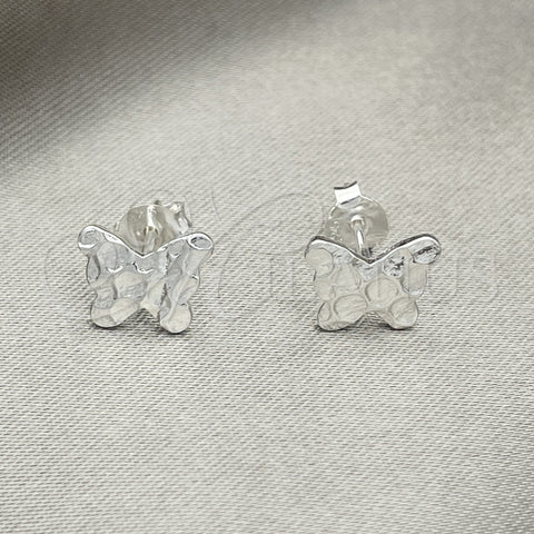 Arete Dormilona 02.392.0018 Plata Rodinada, Diseño de Mariposa, Pulido, Tono Plateado