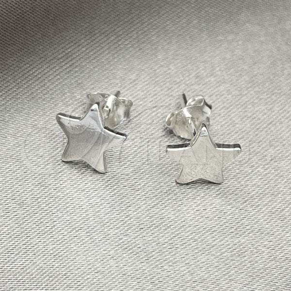 Arete Dormilona 02.392.0020 Plata Rodinada, Diseño de Estrella, Pulido, Tono Plateado