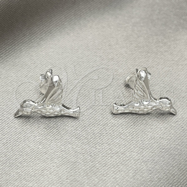 Arete Dormilona 02.392.0023 Plata Rodinada, Diseño de Pajaro, Pulido, Tono Plateado