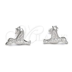 Arete Dormilona 02.392.0023 Plata Rodinada, Diseño de Pajaro, Pulido, Tono Plateado