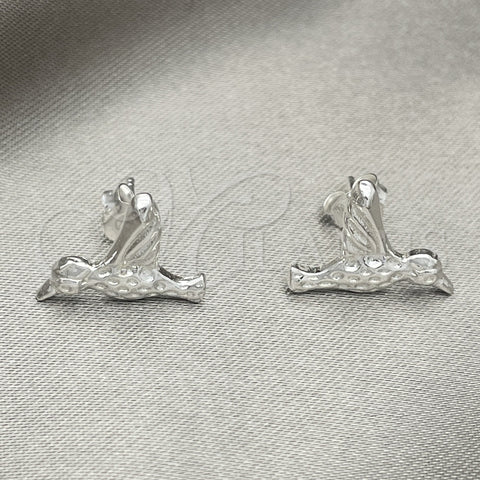 Arete Dormilona 02.392.0023 Plata Rodinada, Diseño de Pajaro, Pulido, Tono Plateado