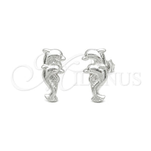 Arete Dormilona 02.392.0028 Plata Rodinada, Diseño de Delfín, Pulido, Tono Plateado