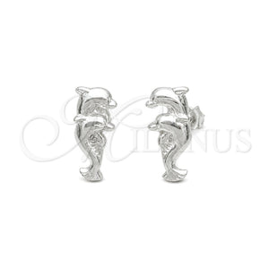 Arete Dormilona 02.392.0028 Plata Rodinada, Diseño de Delfín, Pulido, Tono Plateado