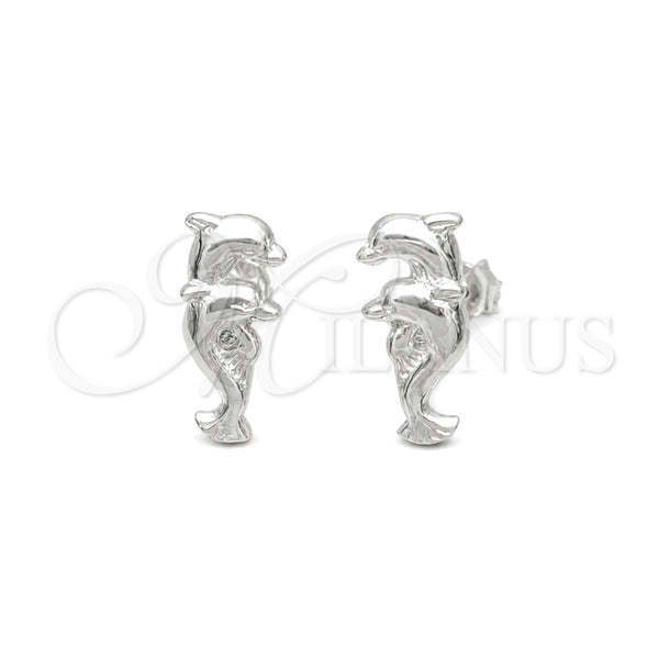 Arete Dormilona 02.392.0028 Plata Rodinada, Diseño de Delfín, Pulido, Tono Plateado
