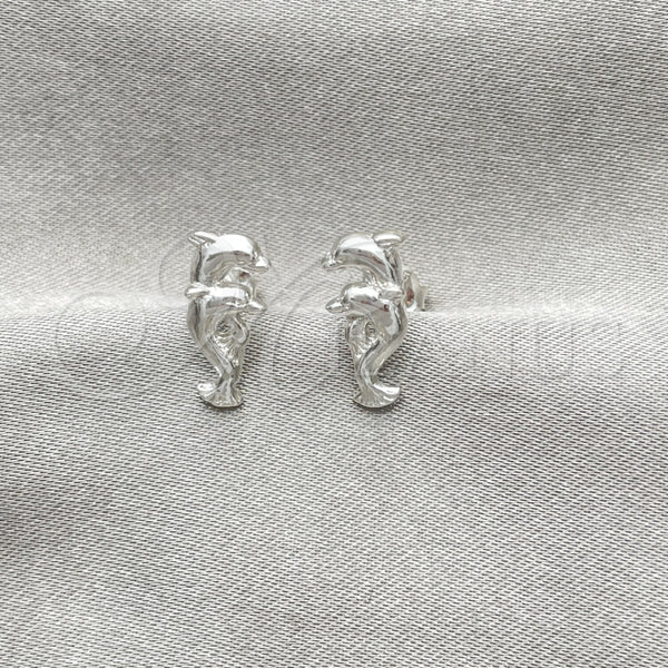 Arete Dormilona 02.392.0028 Plata Rodinada, Diseño de Delfín, Pulido, Tono Plateado