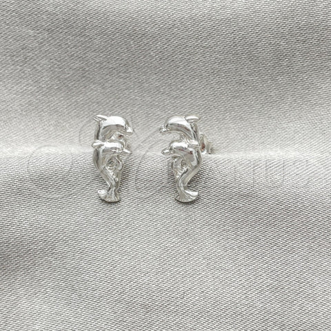 Arete Dormilona 02.392.0028 Plata Rodinada, Diseño de Delfín, Pulido, Tono Plateado