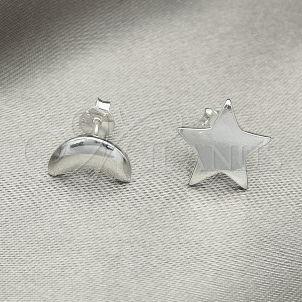 Arete Dormilona 02.392.0030 Plata Rodinada, Diseño de Luna, Pulido, Tono Plateado