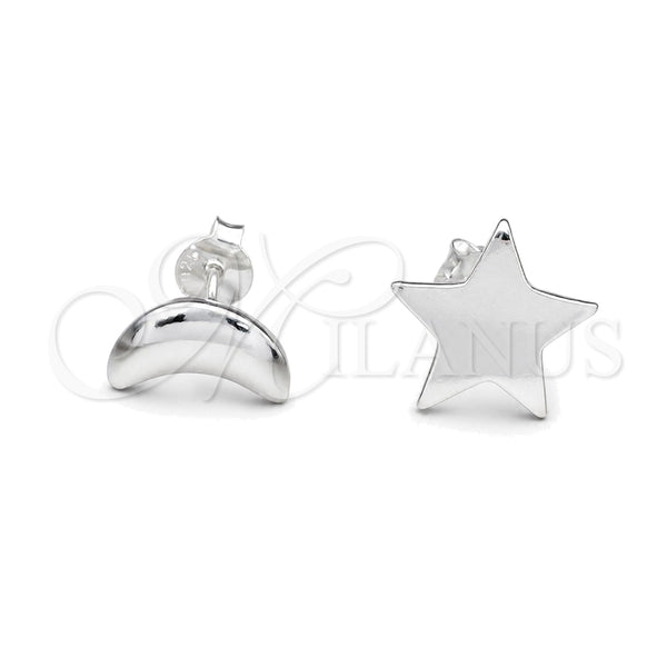 Arete Dormilona 02.392.0030 Plata Rodinada, Diseño de Luna, Pulido, Tono Plateado