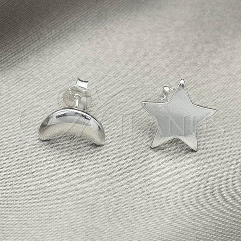 Arete Dormilona 02.392.0030 Plata Rodinada, Diseño de Luna, Pulido, Tono Plateado