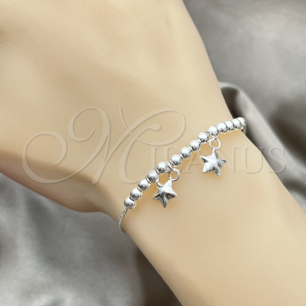 Pulsera de Dije 03.409.0001.07 Plata Rodinada, Diseño de Estrella, Pulido, Tono Plateado (7 Pulgadas de Largo)