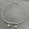 Pulsera de Dije 03.409.0001.07 Plata Rodinada, Diseño de Estrella, Pulido, Tono Plateado (7 Pulgadas de Largo)