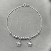Pulsera de Dije 03.409.0001.07 Plata Rodinada, Diseño de Estrella, Pulido, Tono Plateado (7 Pulgadas de Largo)