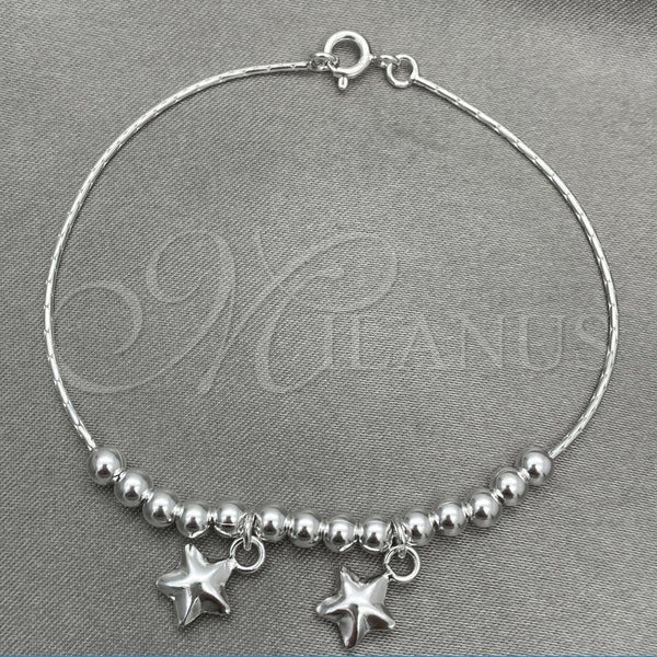 Pulsera de Dije 03.409.0001.07 Plata Rodinada, Diseño de Estrella, Pulido, Tono Plateado (7 Pulgadas de Largo)