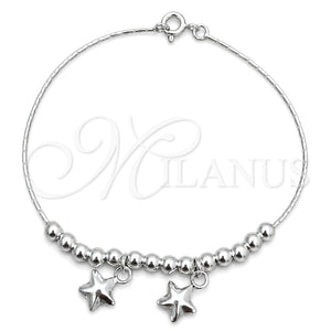 Pulsera de Dije 03.409.0001.07 Plata Rodinada, Diseño de Estrella, Pulido, Tono Plateado (7 Pulgadas de Largo)