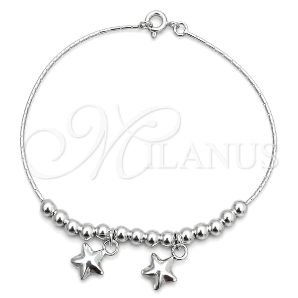 Pulsera de Dije 03.409.0001.07 Plata Rodinada, Diseño de Estrella, Pulido, Tono Plateado (7 Pulgadas de Largo)