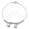 Pulsera de Dije 03.409.0001.07 Plata Rodinada, Diseño de Estrella, Pulido, Tono Plateado (7 Pulgadas de Largo)