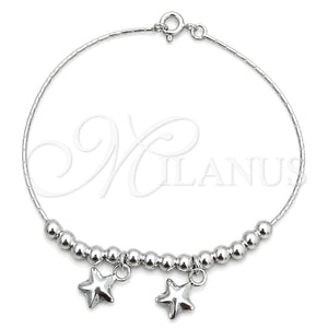 Pulsera de Dije 03.409.0001.07 Plata Rodinada, Diseño de Estrella, Pulido, Tono Plateado (7 Pulgadas de Largo)