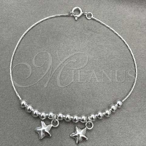 Pulsera de Dije 03.409.0001.07 Plata Rodinada, Diseño de Estrella, Pulido, Tono Plateado (7 Pulgadas de Largo)