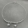 Pulsera de Dije 03.409.0001.07 Plata Rodinada, Diseño de Estrella, Pulido, Tono Plateado (7 Pulgadas de Largo)