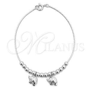 Pulsera de Dije 03.409.0002.07 Plata Rodinada, Diseño de Elefante, Pulido, Tono Plateado (7 Pulgadas de Largo)