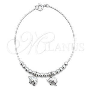 Pulsera de Dije 03.409.0002.07 Plata Rodinada, Diseño de Elefante, Pulido, Tono Plateado (7 Pulgadas de Largo)