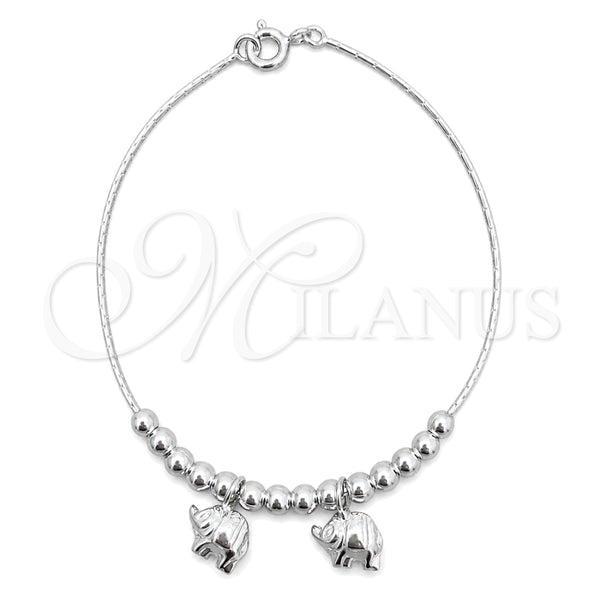 Pulsera de Dije 03.409.0002.07 Plata Rodinada, Diseño de Elefante, Pulido, Tono Plateado (7 Pulgadas de Largo)
