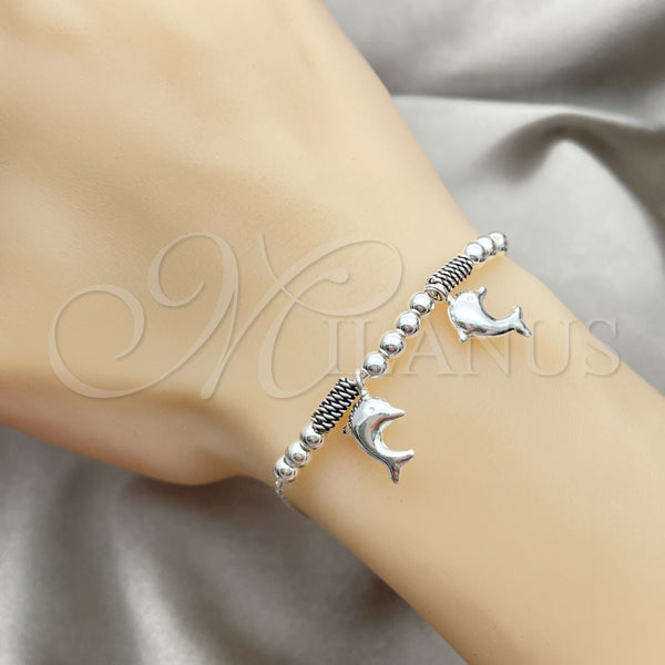 Pulsera de Dije 03.409.0003.07 Plata Rodinada, Diseño de Delfín, Pulido, Tono Plateado (7 Pulgadas de Largo)
