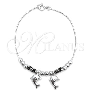 Pulsera de Dije 03.409.0003.07 Plata Rodinada, Diseño de Delfín, Pulido, Tono Plateado (7 Pulgadas de Largo)